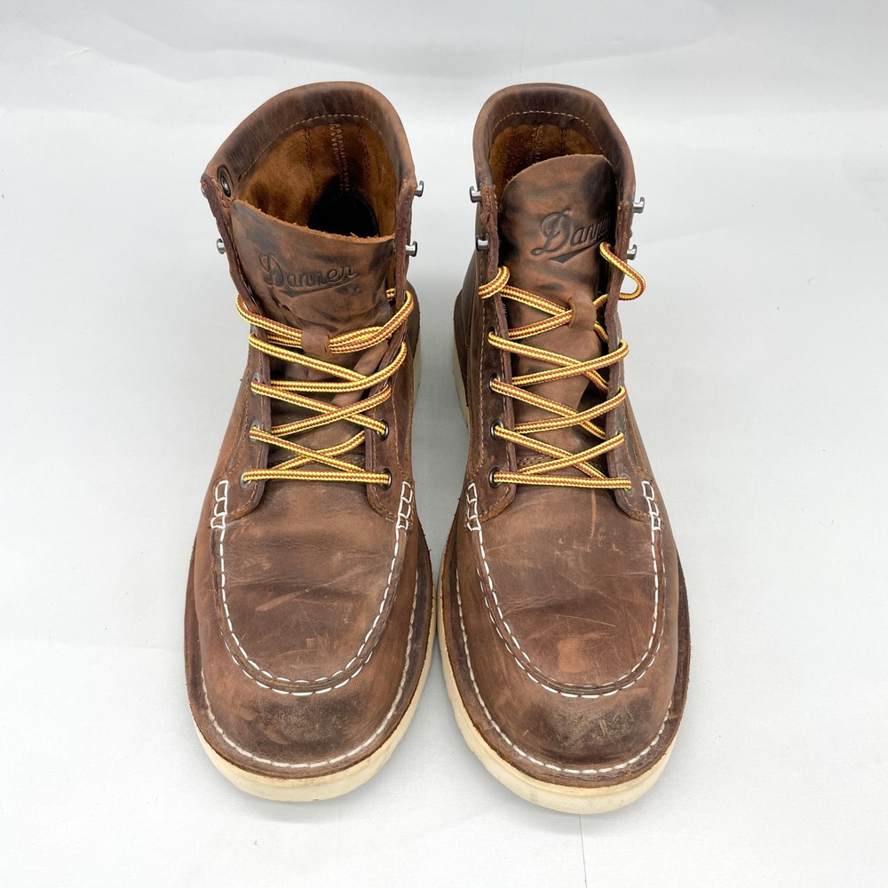 Danner Brown Leather Moc Toe Work Boot with White Sole - Picture 3 of 12